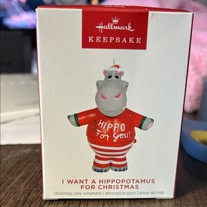 Hallmark Festive Hippo Ornament in Red and White